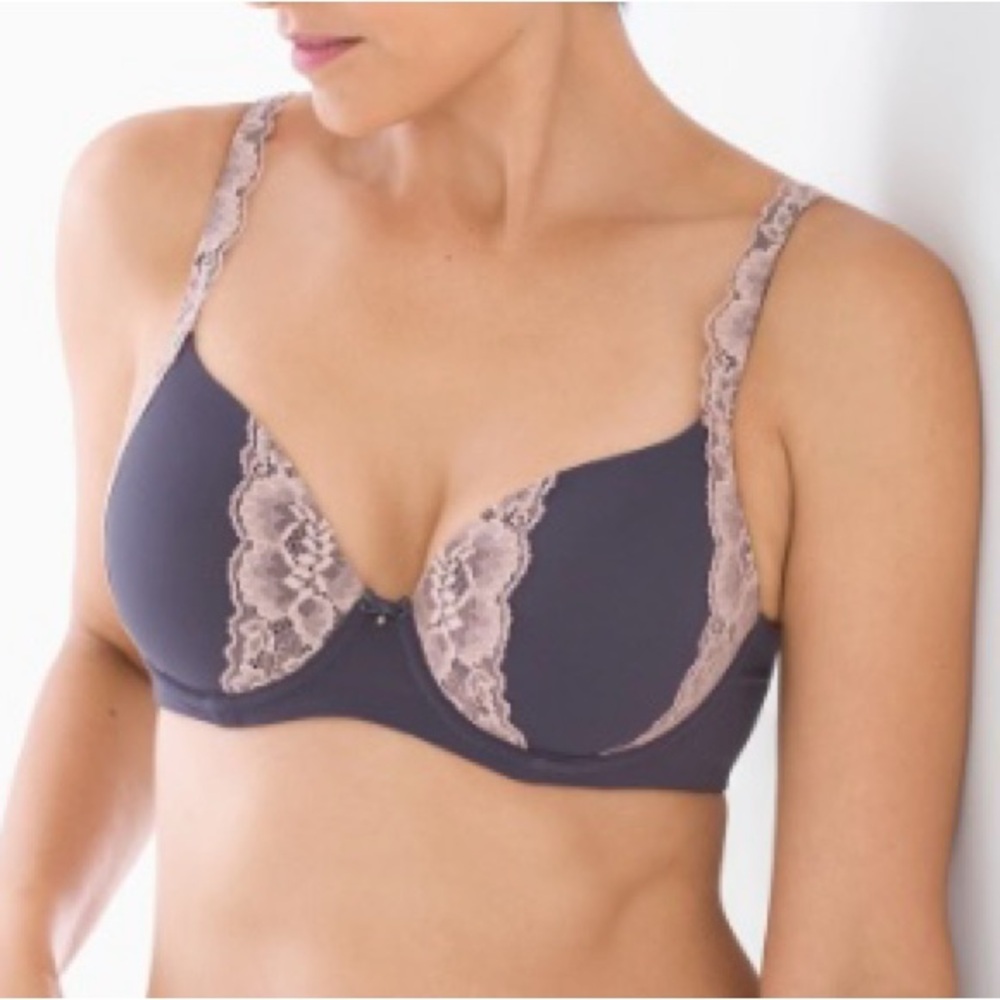EUC. Soma Embraceable Full Coverage Lined Bra Black with Tan Lace